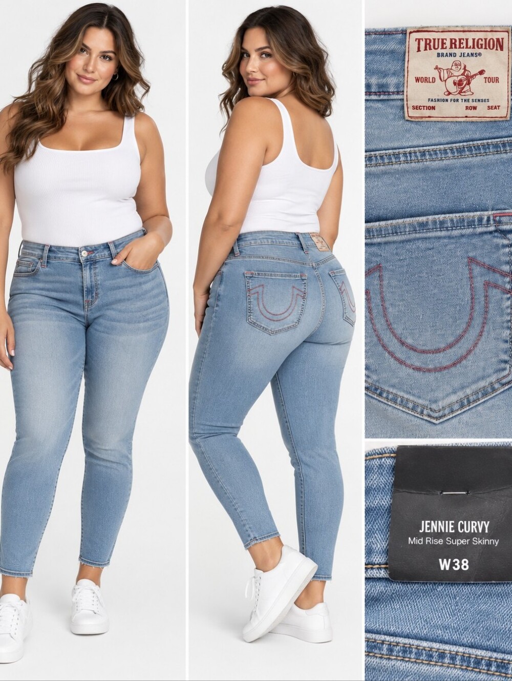 True Religion Jennie Curvy Jeans Size 38 Mid Rise Skinny Buddha Embroidered NWT